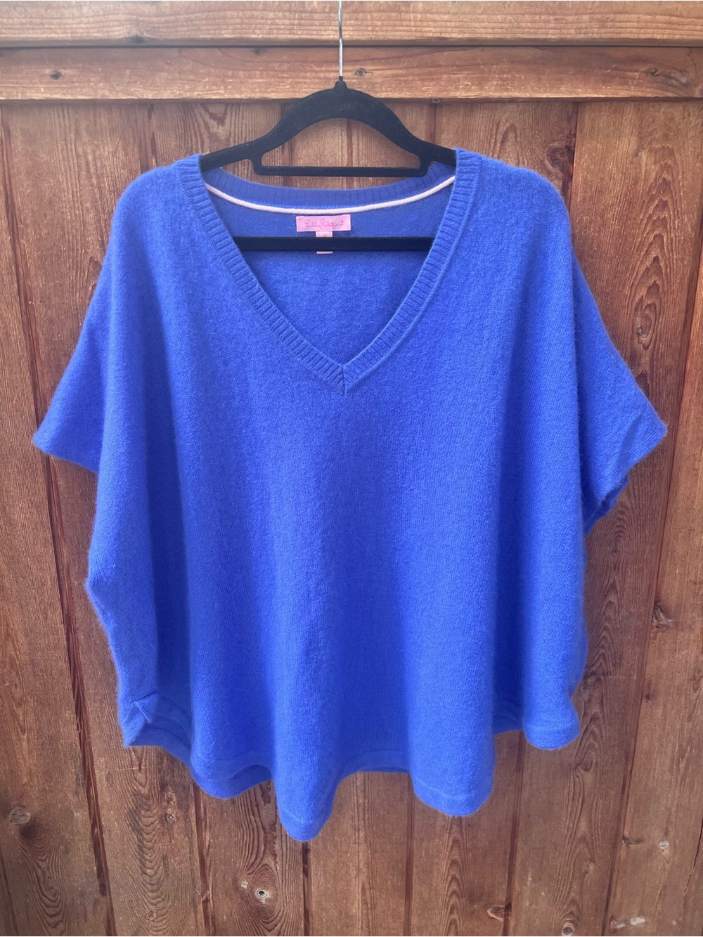 Lilly Pulitzer 100% Cashmere Poncho Sweater Size L/XL Cobalt Blue